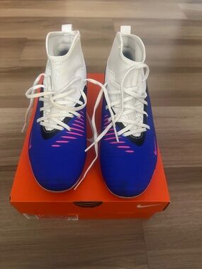 Nike White, Blue & Pink High-Top Soccer Cleats